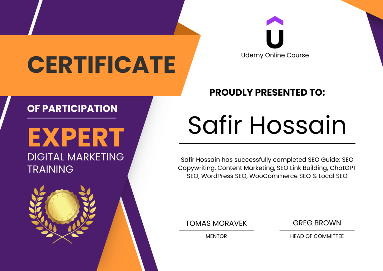 Safir Hossain Udemy SEO course