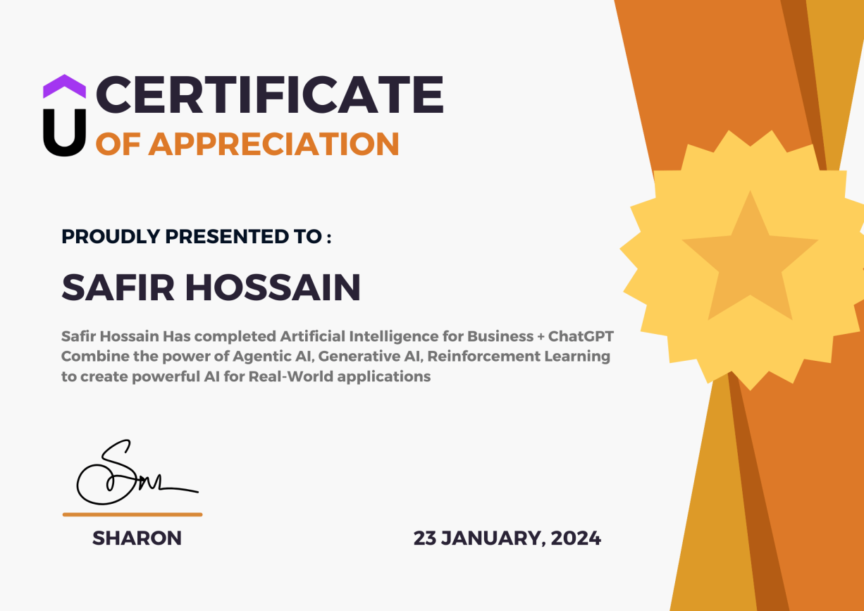 Safir Hossain artificial intelligence course